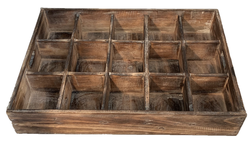 Sorting tray with 15 compartments, excellent for all kinds of sorting activities. If you stand it up it makes a great shadow box as well.